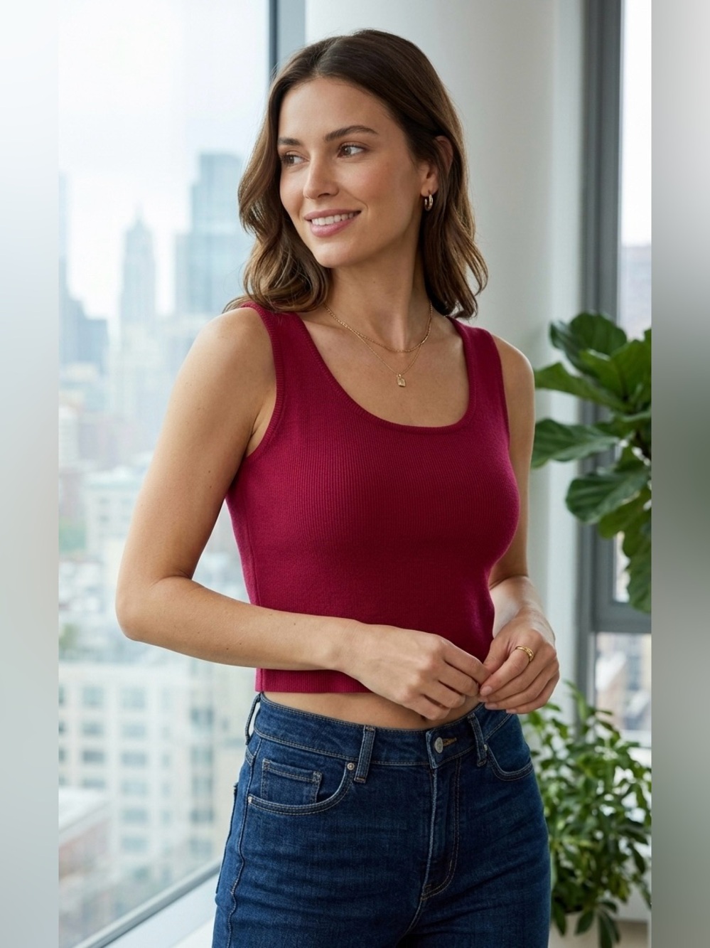 St.‎ John Red Knit Crop Tank Top - Size S | Luxury Scoop Neck Shell